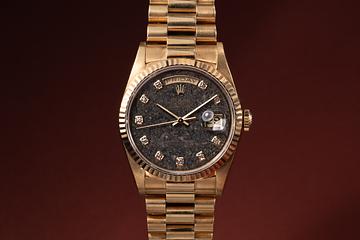 1995 Rolex 18K YG Day-Date 18238 Fossil Diamond Dial