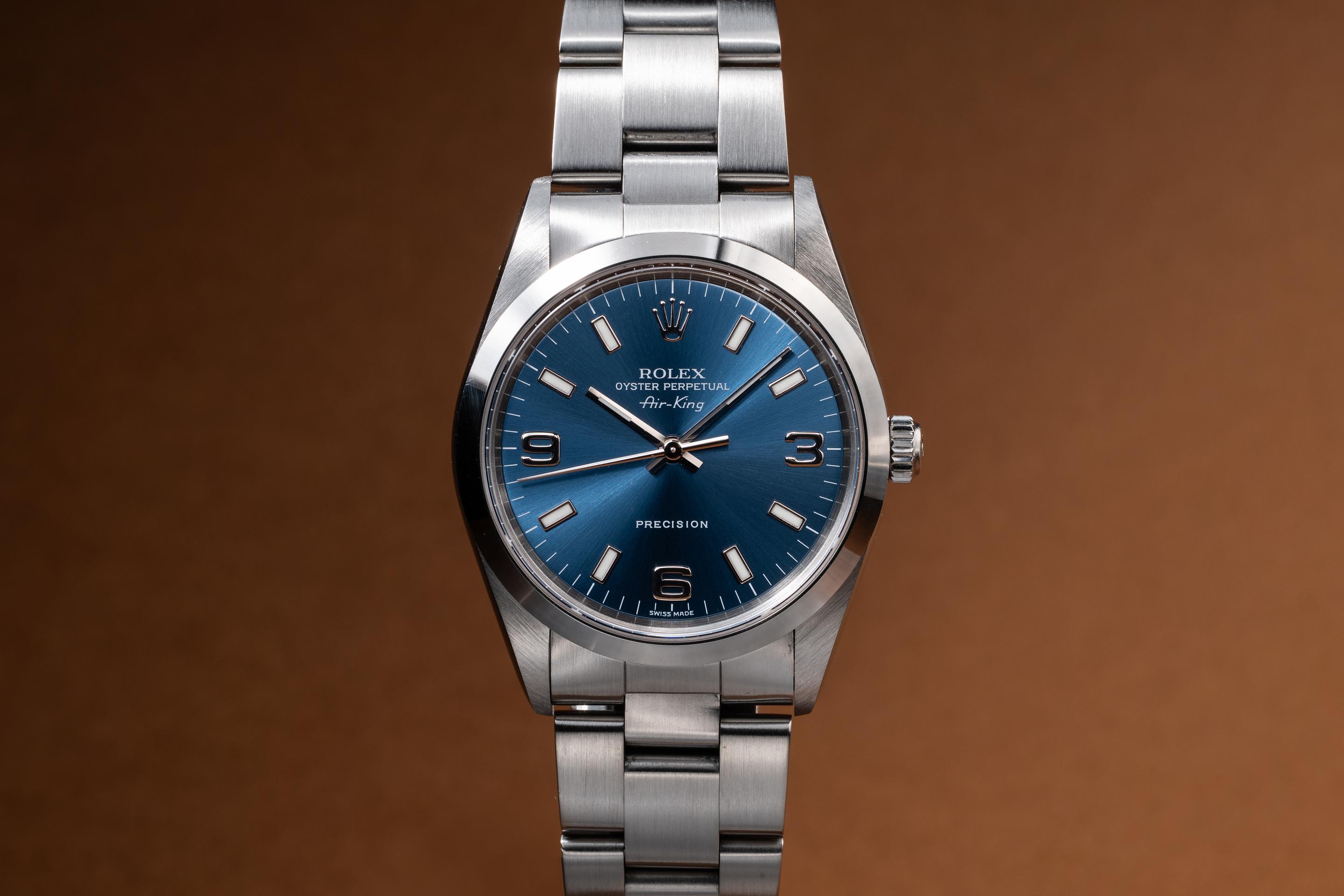 2000 Rolex Air-King 14000M Blue 3, 6, 9 Dial with Papers