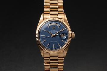 1977 Rolex 18K YG Day-Date 1803 Blue Dial with Papers