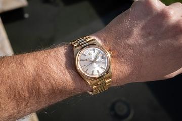 1974 Rolex 18K YG Day-Date 1802 Silver Qaboos Dial with Service Papers