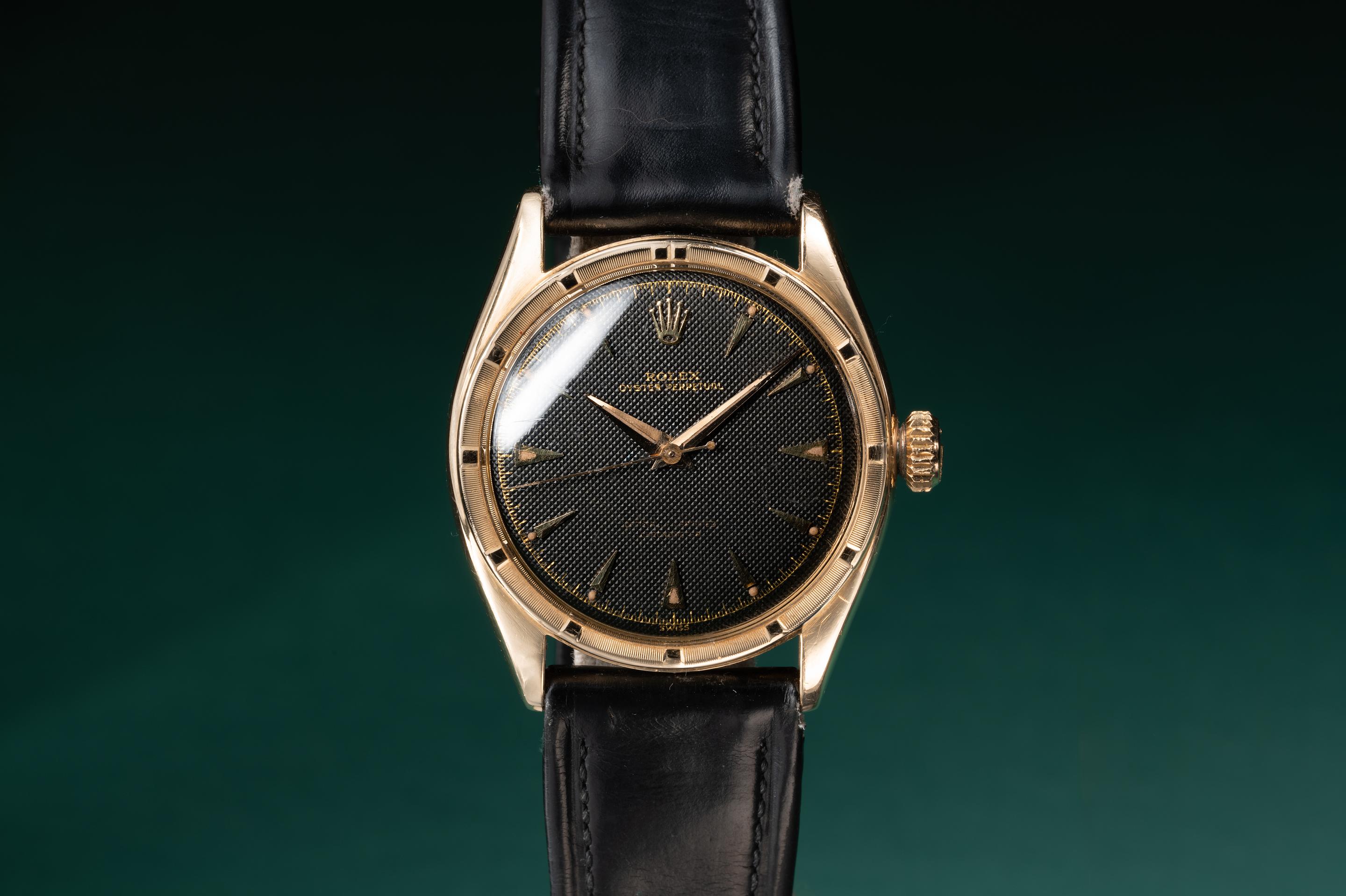 1953 Rolex 14K YG Oyster Perpetual 6103 Black Waffle Dial
