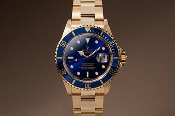 2005 Rolex 18K YG Submariner 16618 Blue Dial with Box & Papers