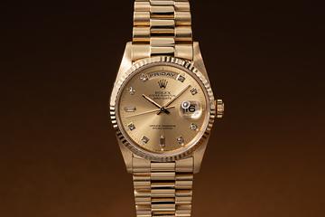 1989 Rolex Day-Date 18238 Champagne Diamond Dial