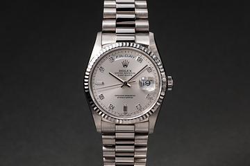 1996 Rolex Day-Date 18239A Silver Diamond Dial