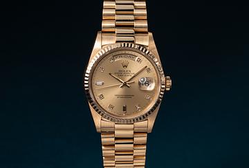 1991 Rolex 18K YG Day-Date 18238 Champagne Diamond Dial