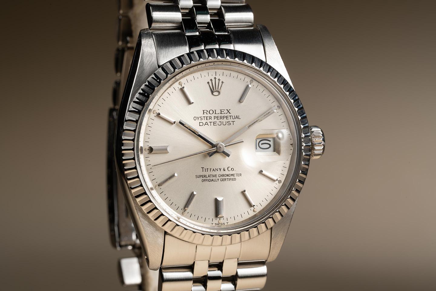1982 Rolex DateJust 16030 Silver Tiffany Co Dial Tropical Watch
