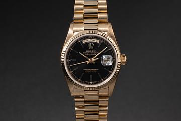 1985 Rolex 18K YG Day-Date 18038 Black Dial 