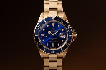 1990 Rolex 18K YG Submariner 16618 Midnight Blue Dial