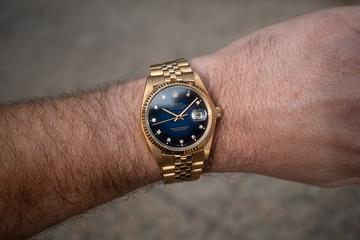 1979 Rolex 18k YG DateJust 16018 Blue Vignette Diamond Dial with Papers