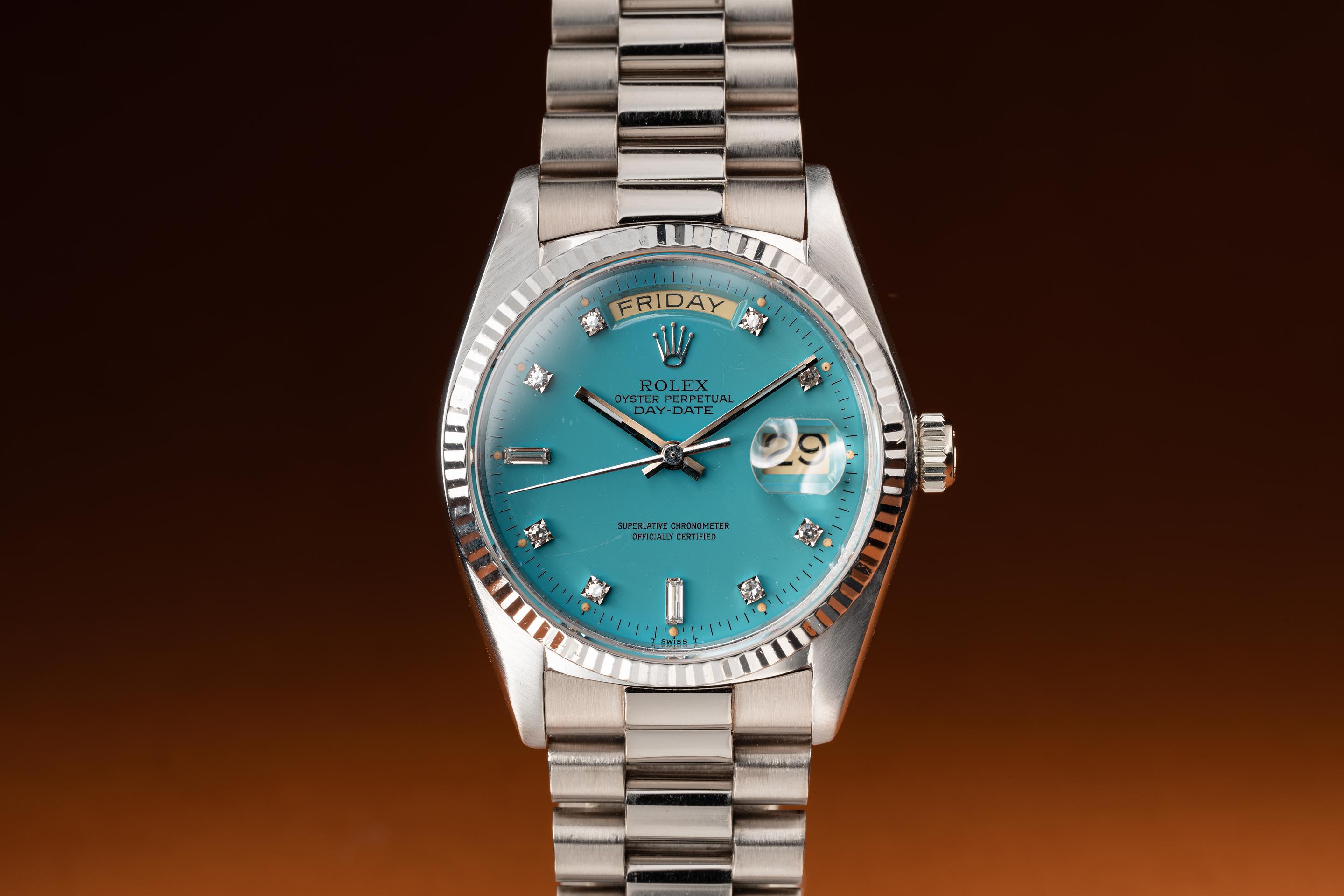 1979 18K WG Rolex Day-Date 18039 Blue Diamond Stella Dial with