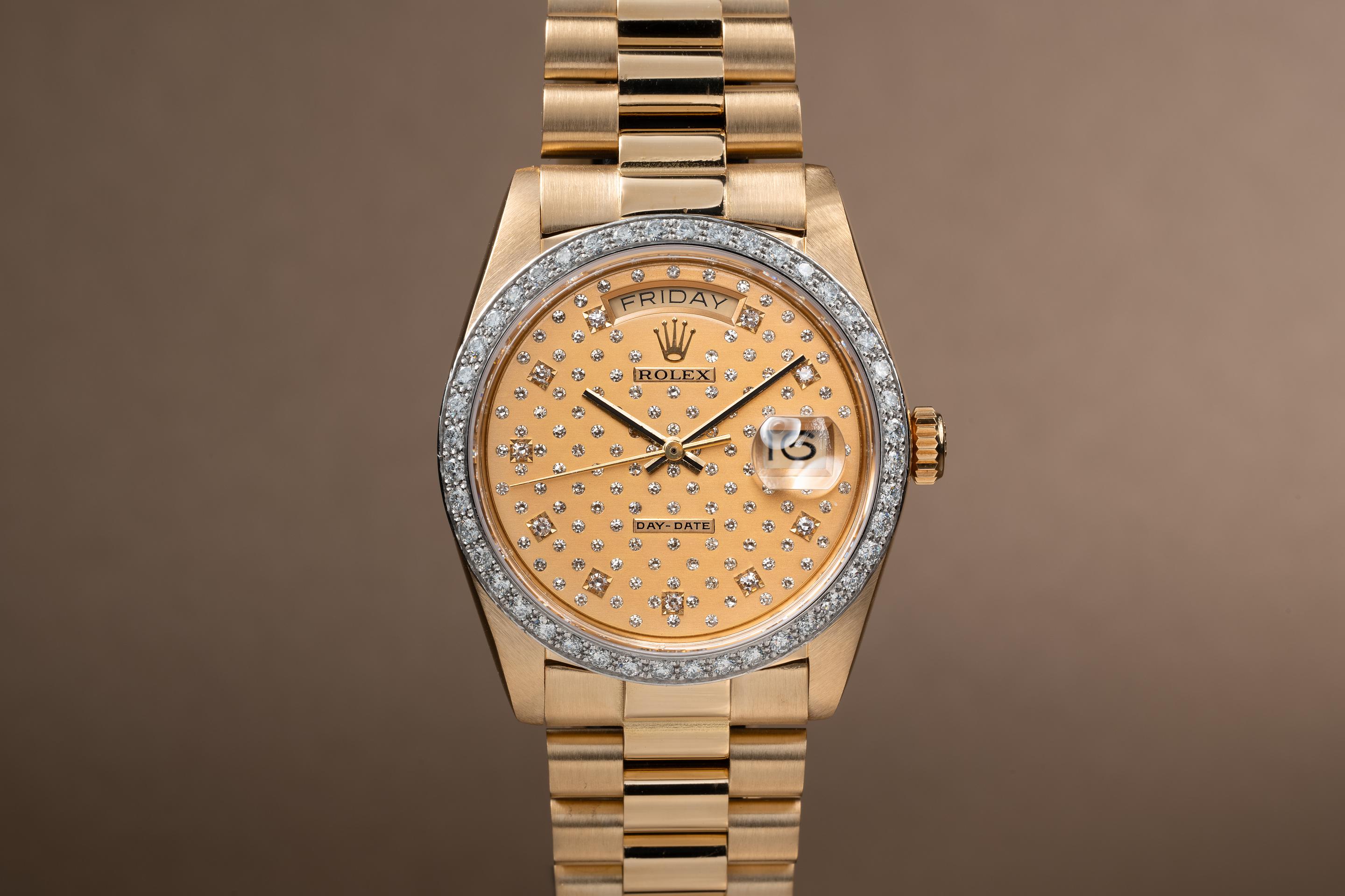 1984 Rolex 18K YG Day-Date 18048 Champagne Diamond Dial with