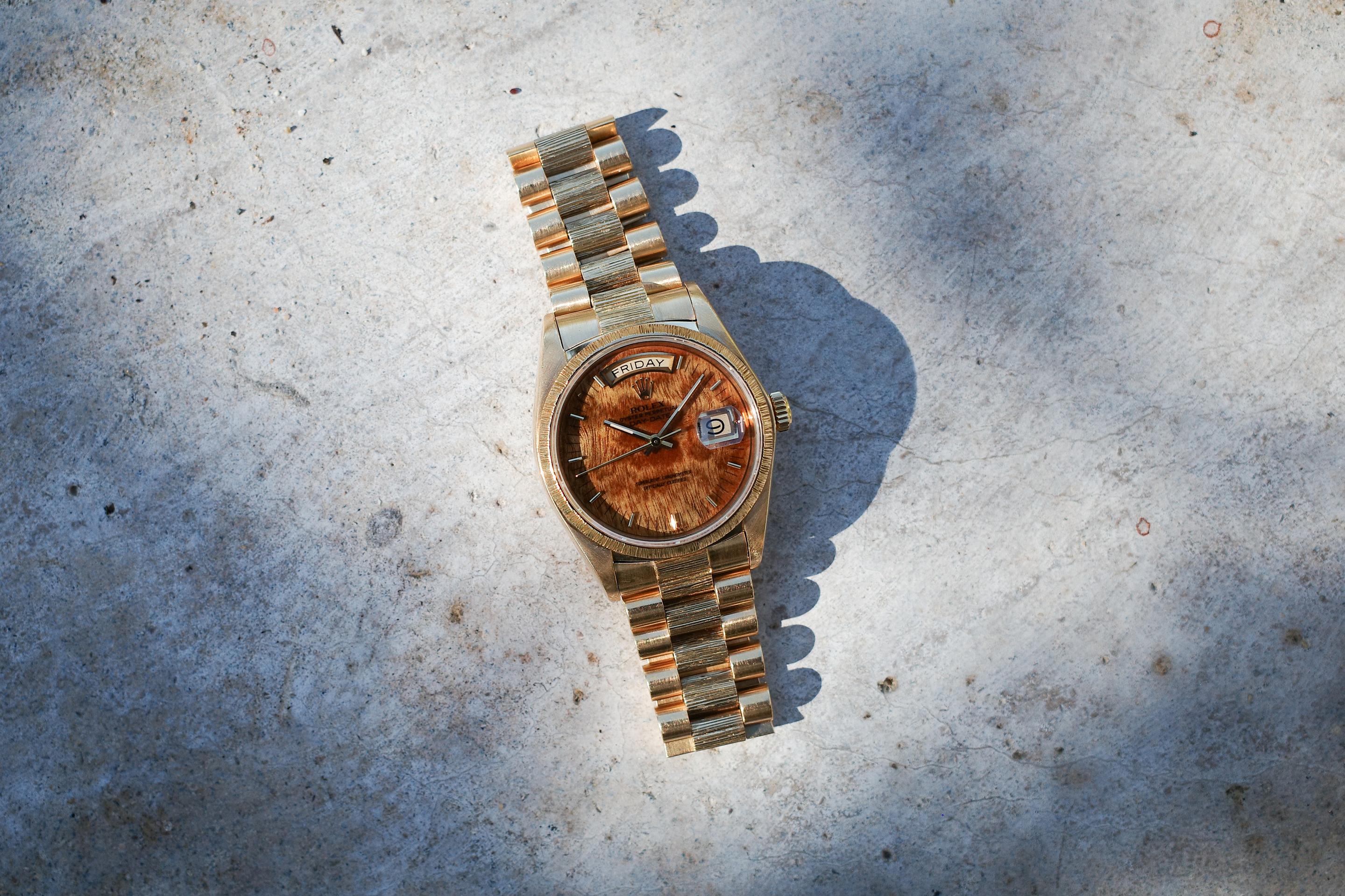 1978 Rolex 18K YG Day-Date 18078 Birch Burlwood Dial with Service
