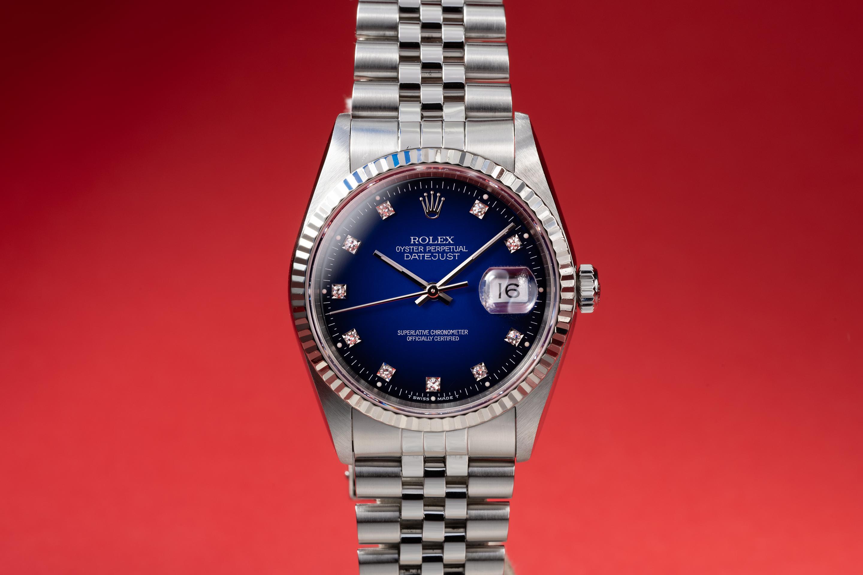 1991 Rolex DateJust 16234 Blue Vignette Diamond Dial with Box and