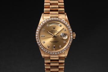1986 Rolex 18K YG & Diamond Day-Date 18048A Champagne Diamond Dial