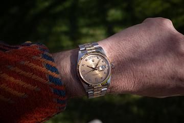 1985 Rolex Tridor Day-Date 18039 Salmon Diamond Dial with Papers 