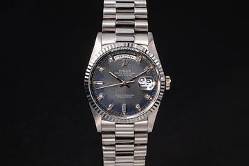 1990 Rolex 18K WG Day-Date 18239 Tropical Blue Diamond Dial 