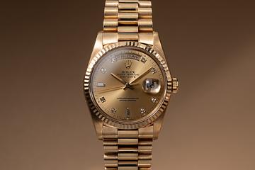 1993 Rolex Day-Date 18238 Champagne Diamond Dial 