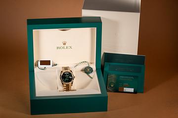 2024 Rolex 18K YG Day-Date 228238 Green Ombre Dial with Box