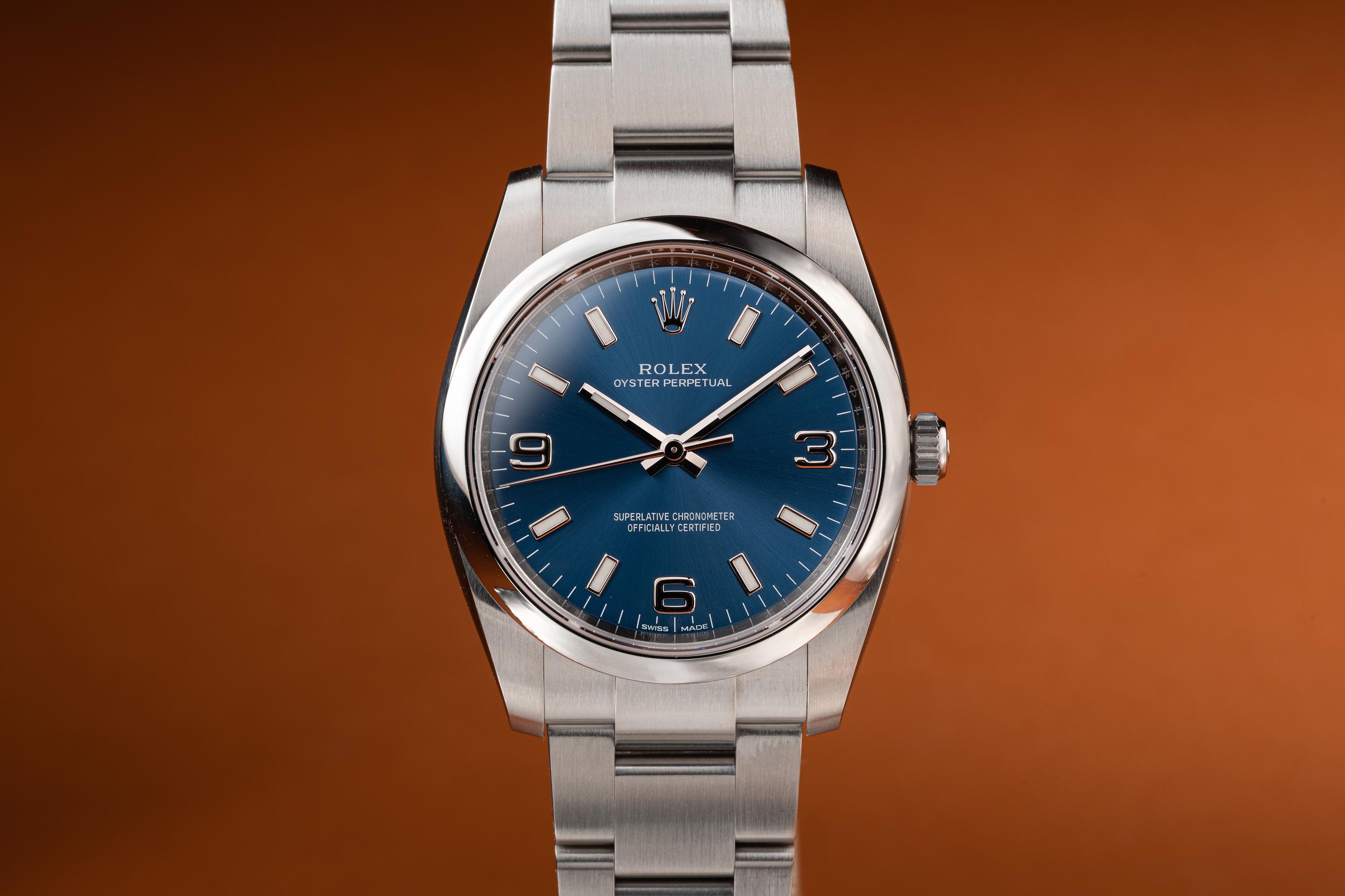 Tropical Watch Rolex Oyster Perpetual 114200 Blue 3 6 9 Dial