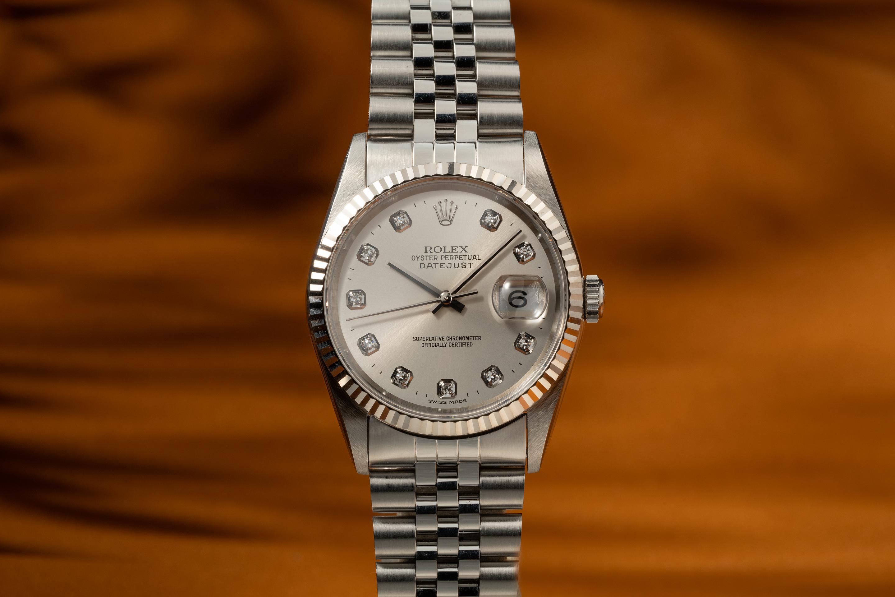 Tropical Watch 1996 Rolex DateJust 16234G Silver Diamond Dial