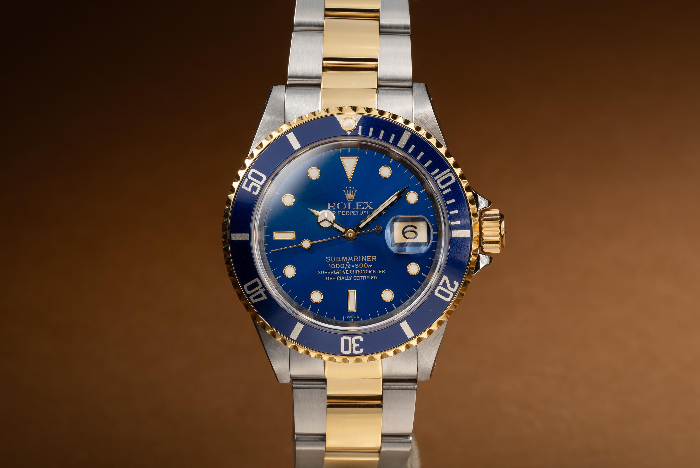 Tropical Watch 1999 Rolex Two Tone Submariner 16613 Blue Swiss