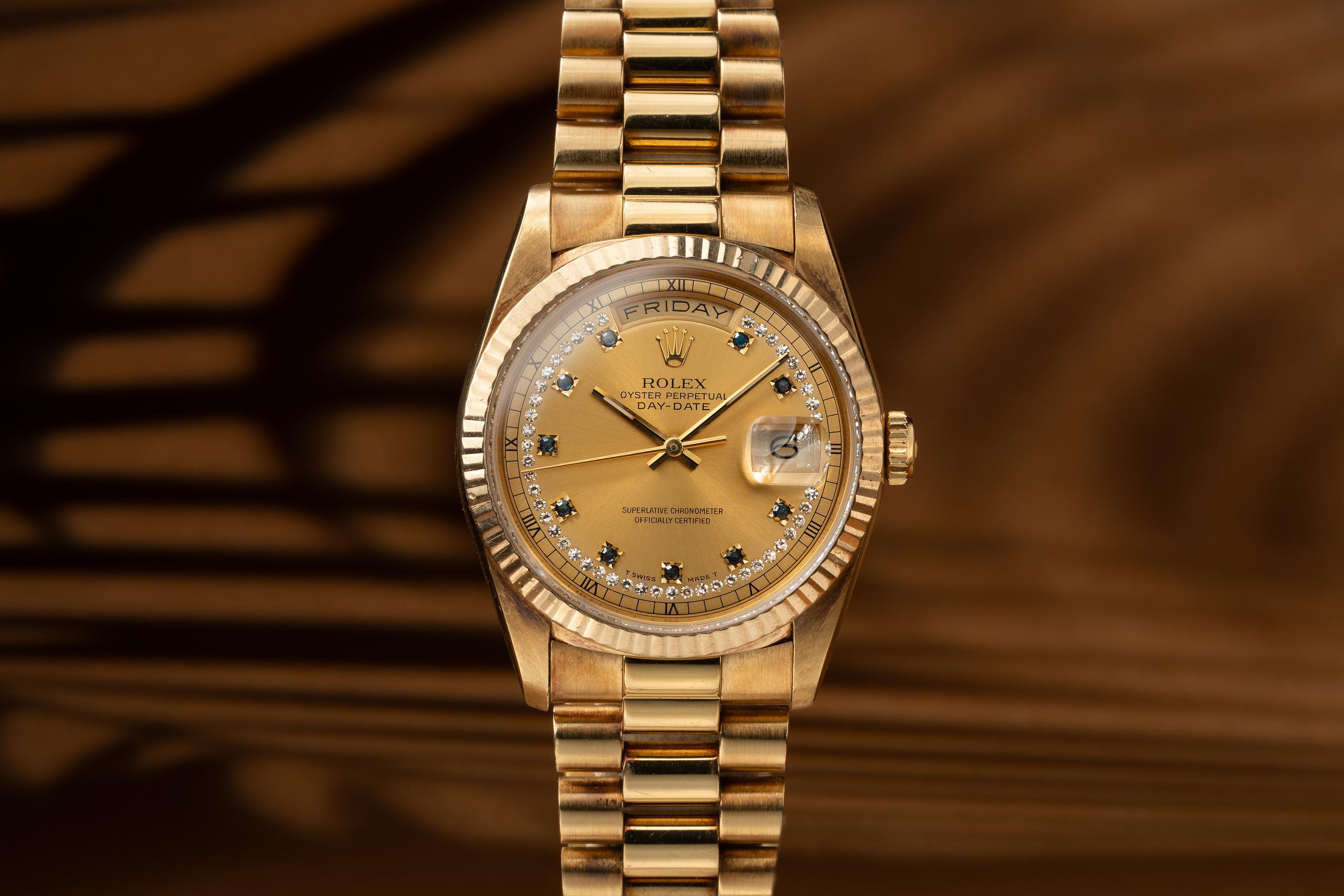 Tropical Watch 1989 Rolex Day Date 18238 Champagne Sapphire