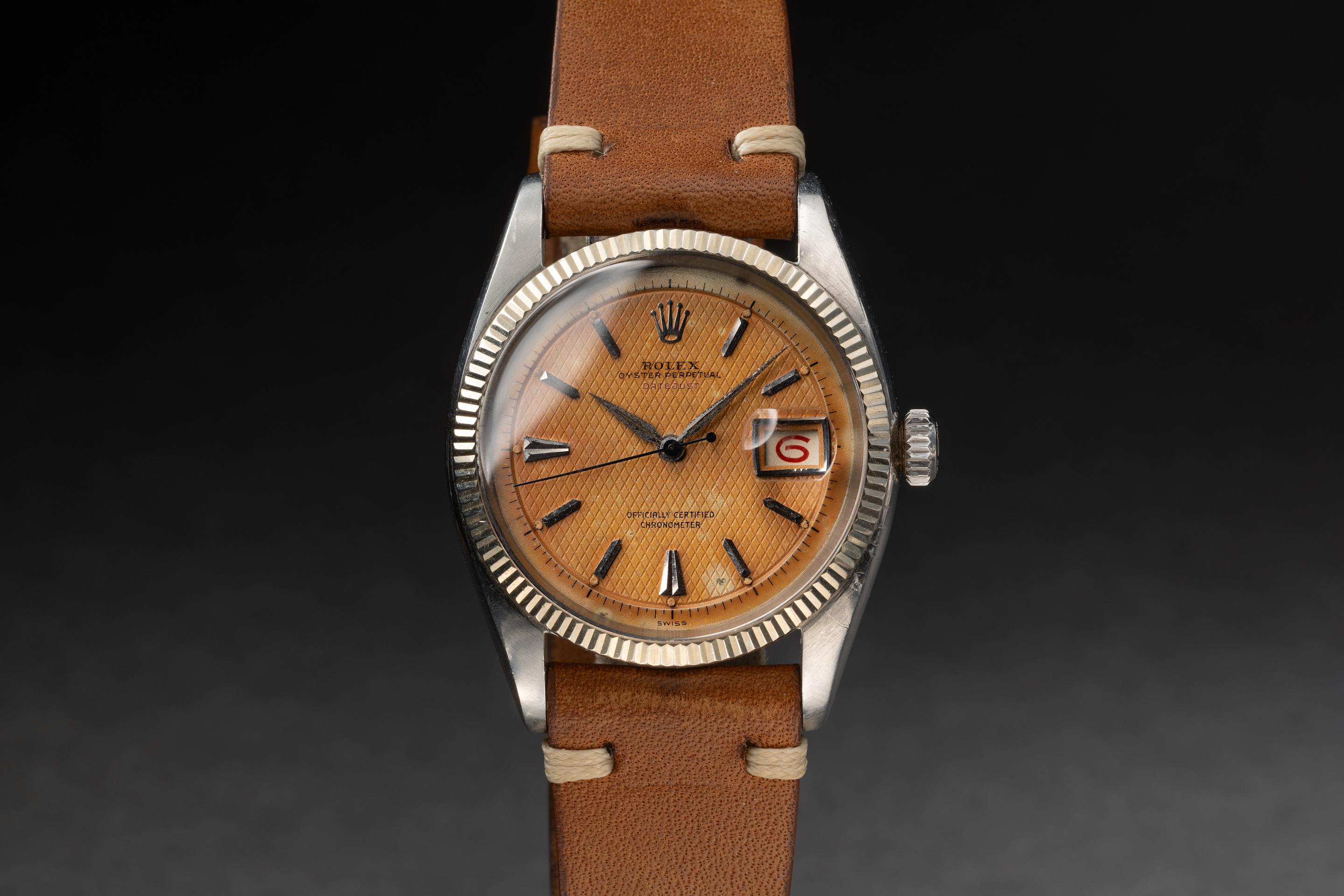 Tropical Watch 1955 Rolex DateJust 6305 Ovettone Tropical Waffle Dial