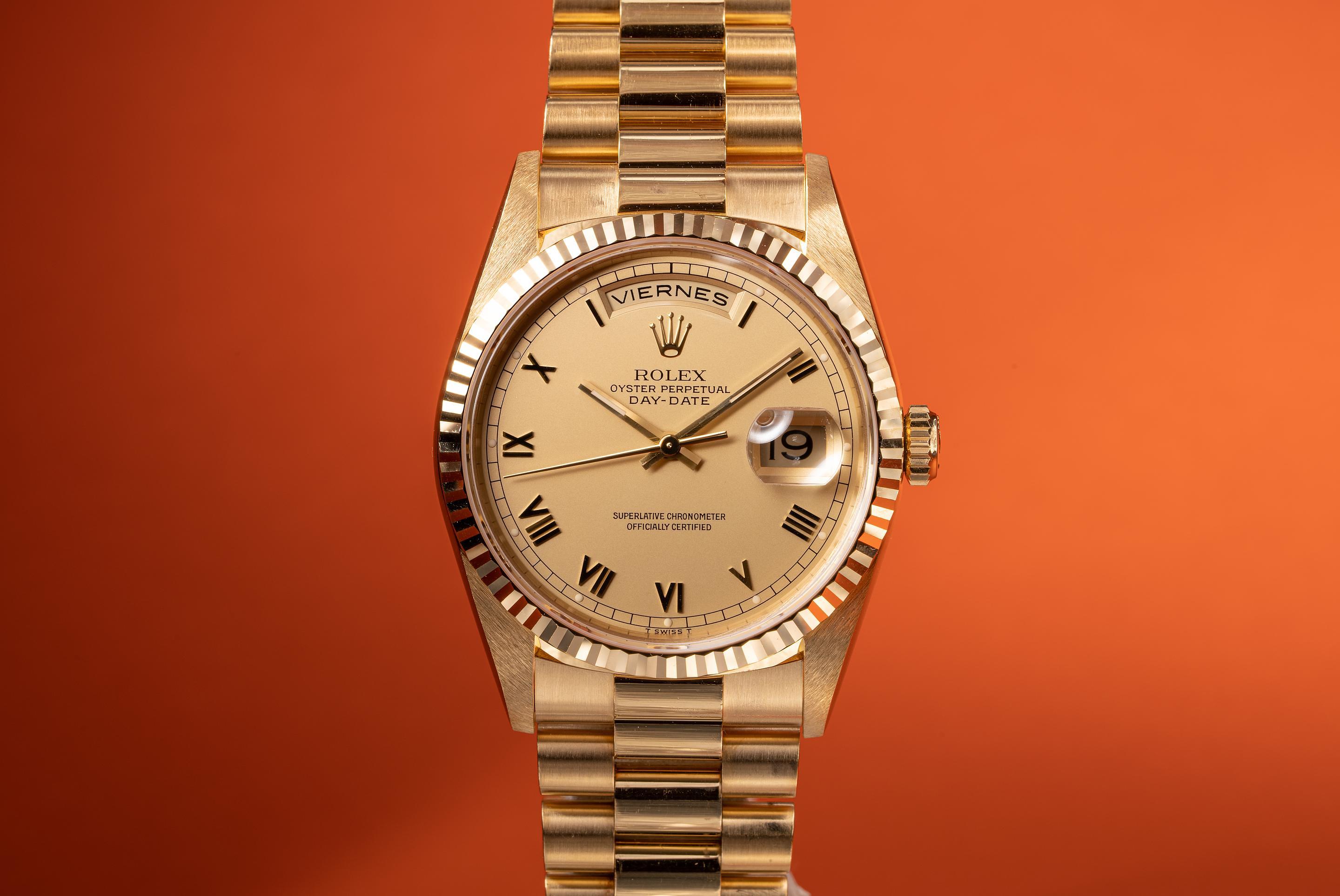 Tropical Watch 1996 Rolex 18K YG Day Date 18238 Matte Champange