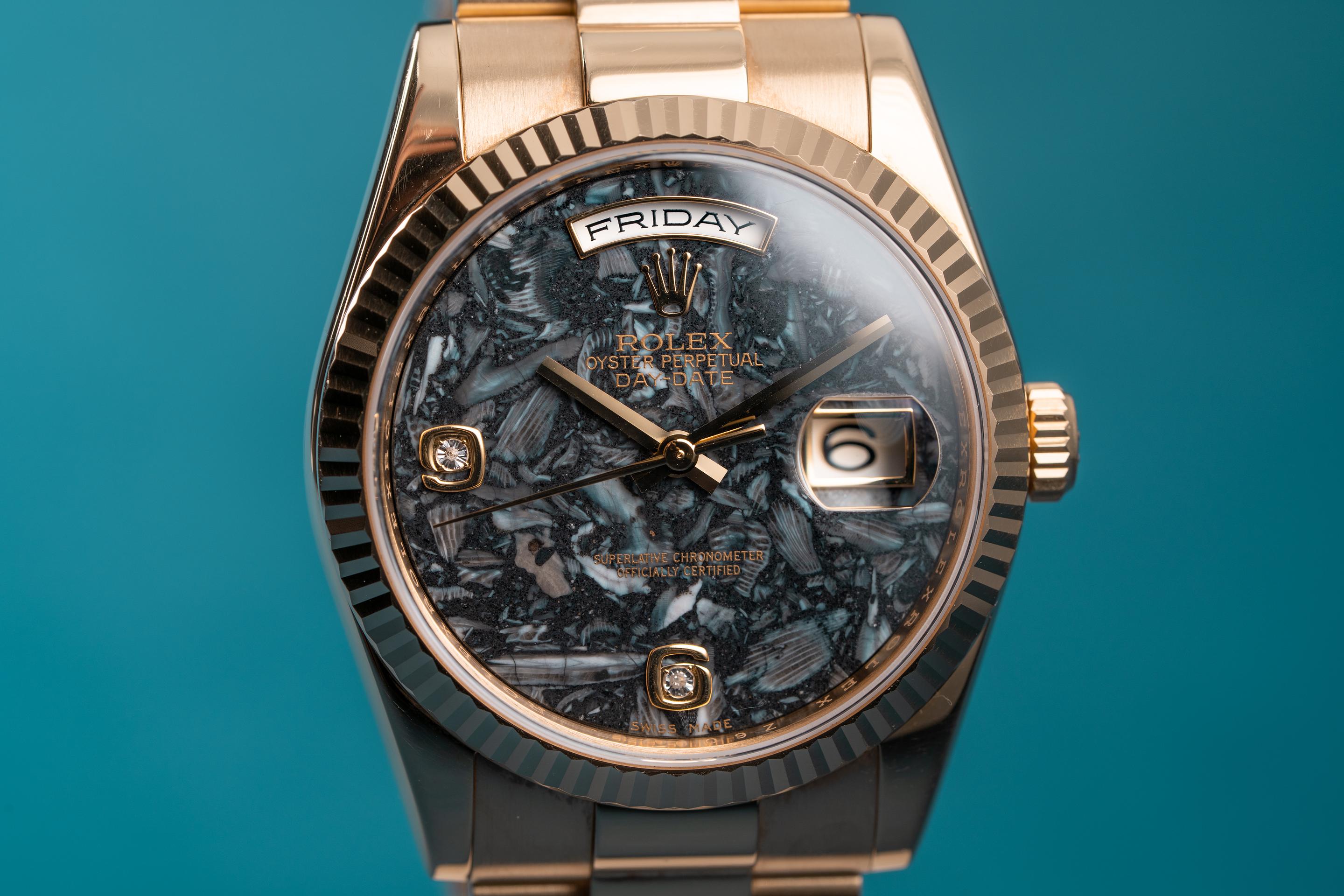 2006 Rolex 18K YG Day-Date 118238 Ammonite 69 Diamond Dial