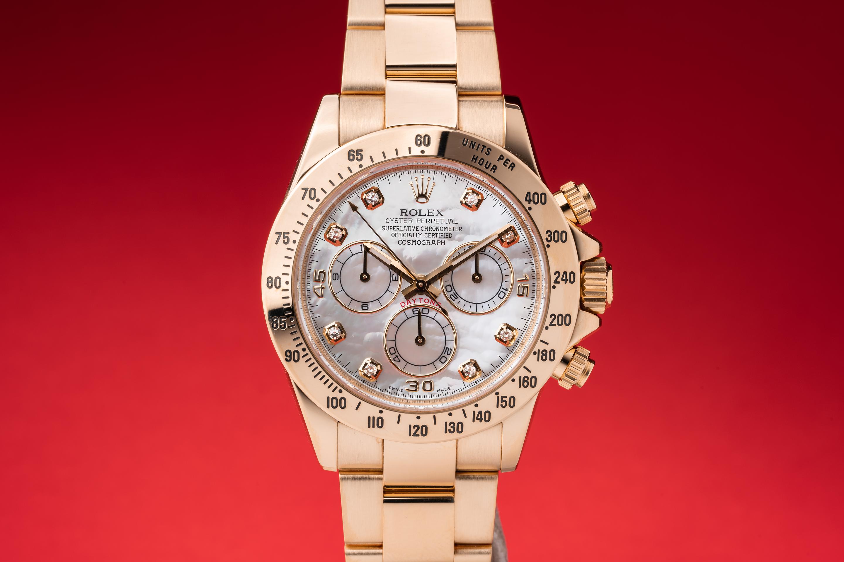 2013 Rolex 18K YG Daytona 116528 MOP Diamond Dial with Papers