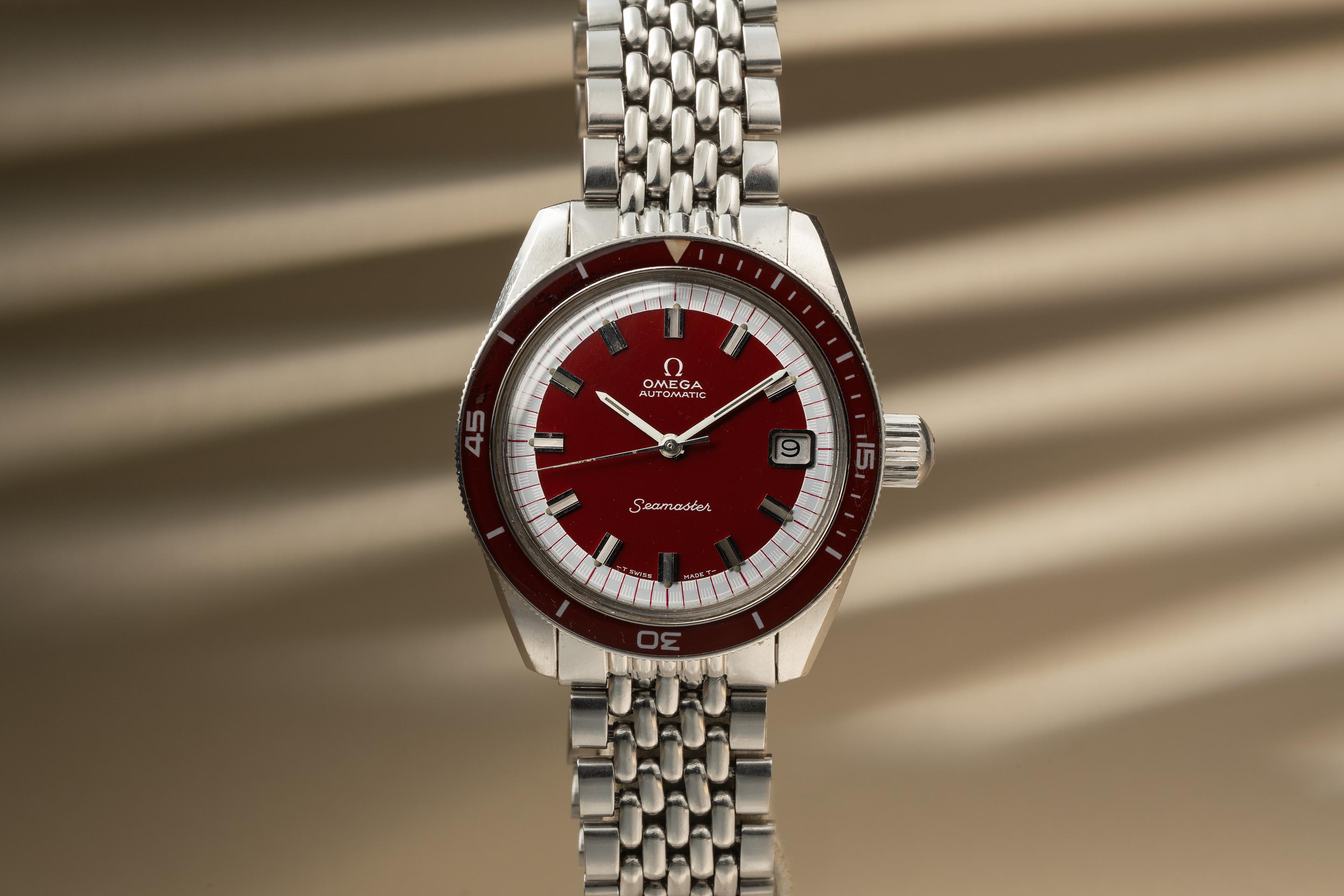 Tropical Watch 1969 Omega Seamaster 60 166.062 Big Crown Burgandy