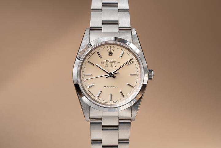 1995 Rolex Air King 14000 Silver Dial Tropical Watch