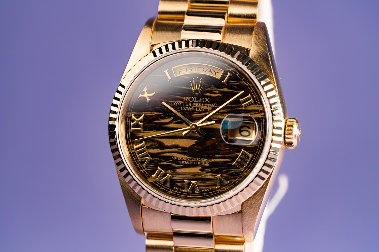 Tropical Watch - 1990 Rolex 18k Yellow Gold Day-Date 18238 Obsidian