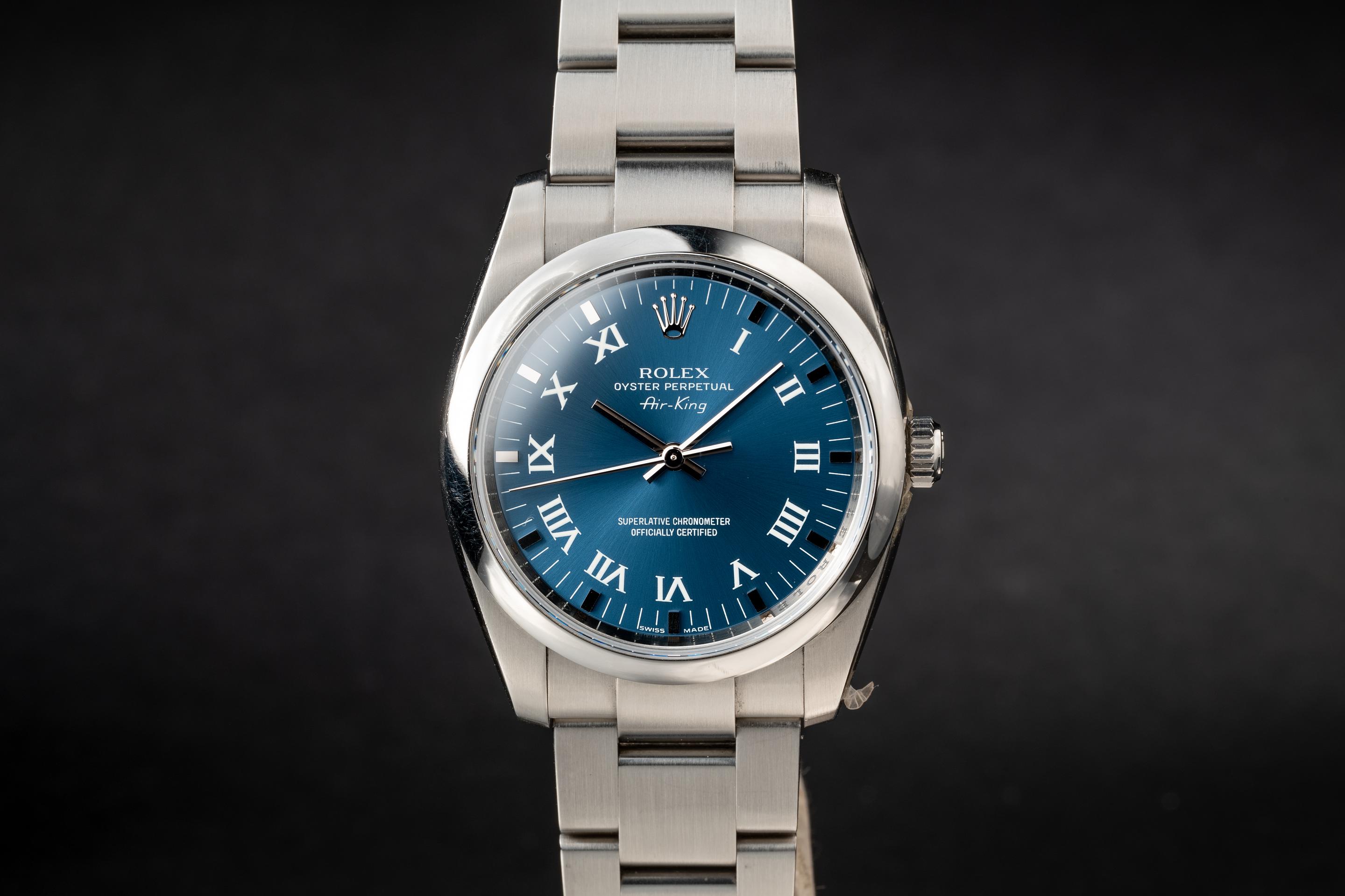 2007 Rolex Air King 114200 Blue Roman Dial