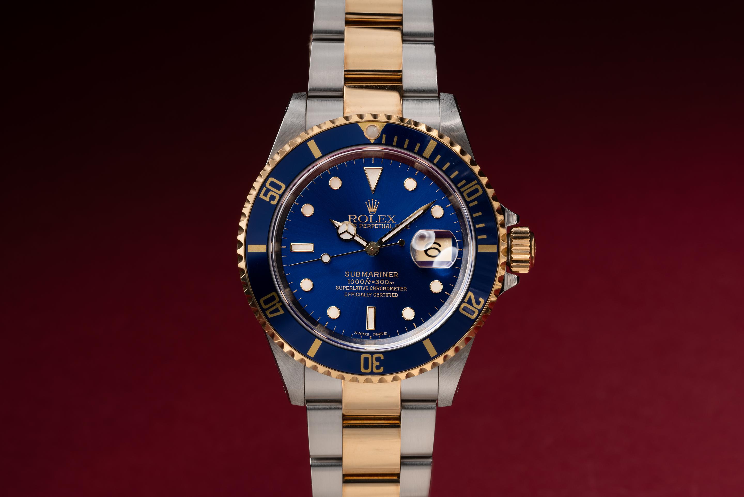 1999 Rolex Two Tone Submariner 16613LB Blue Dial with Service Card