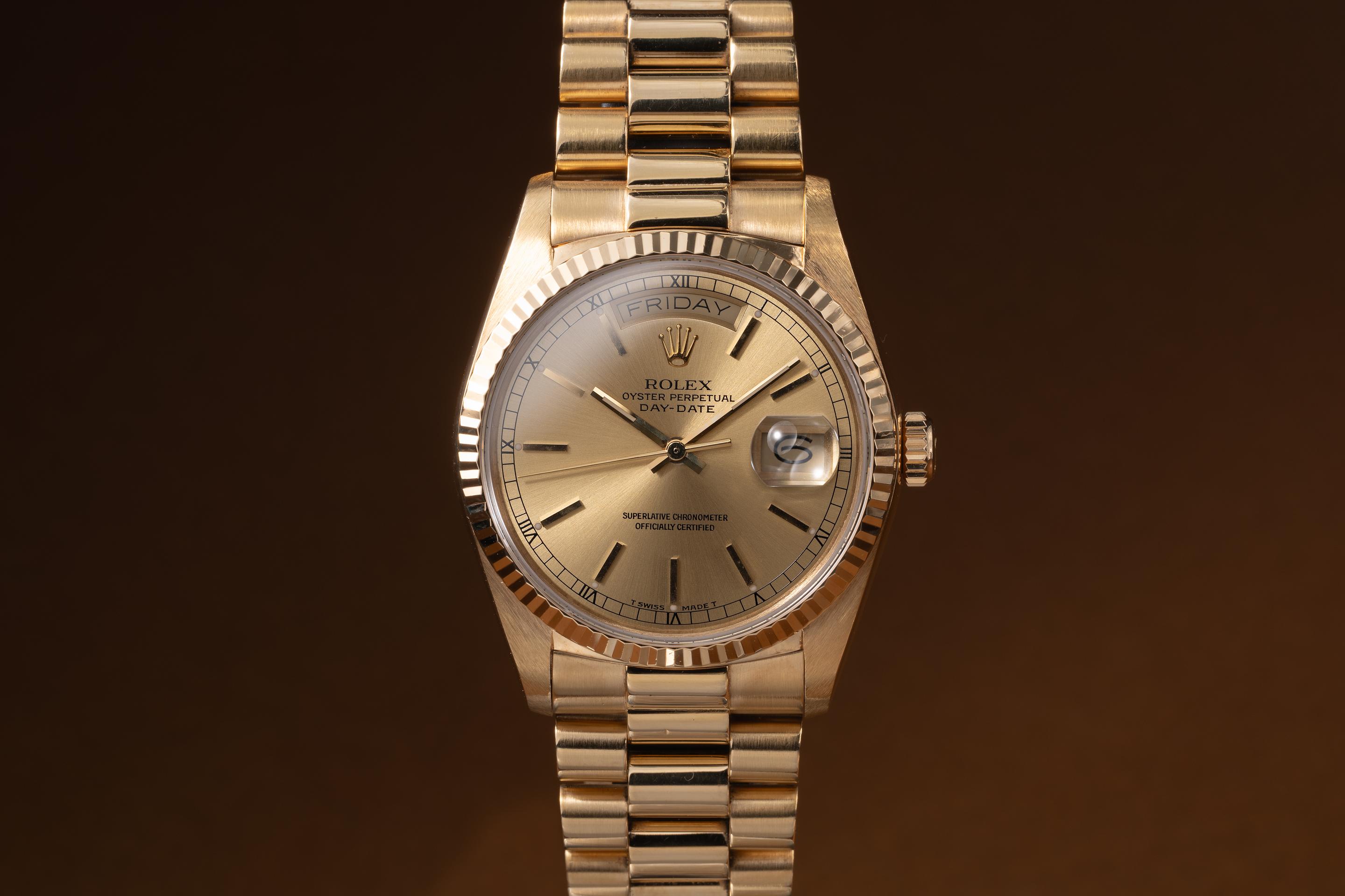 1986 Rolex 18K YG Day-Date 18038 Champagne Dial | Tropical Watch
