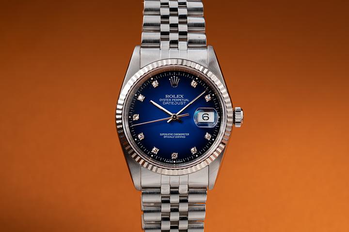1990 Rolex DateJust 16234 Blue Diamond Vignette Dial