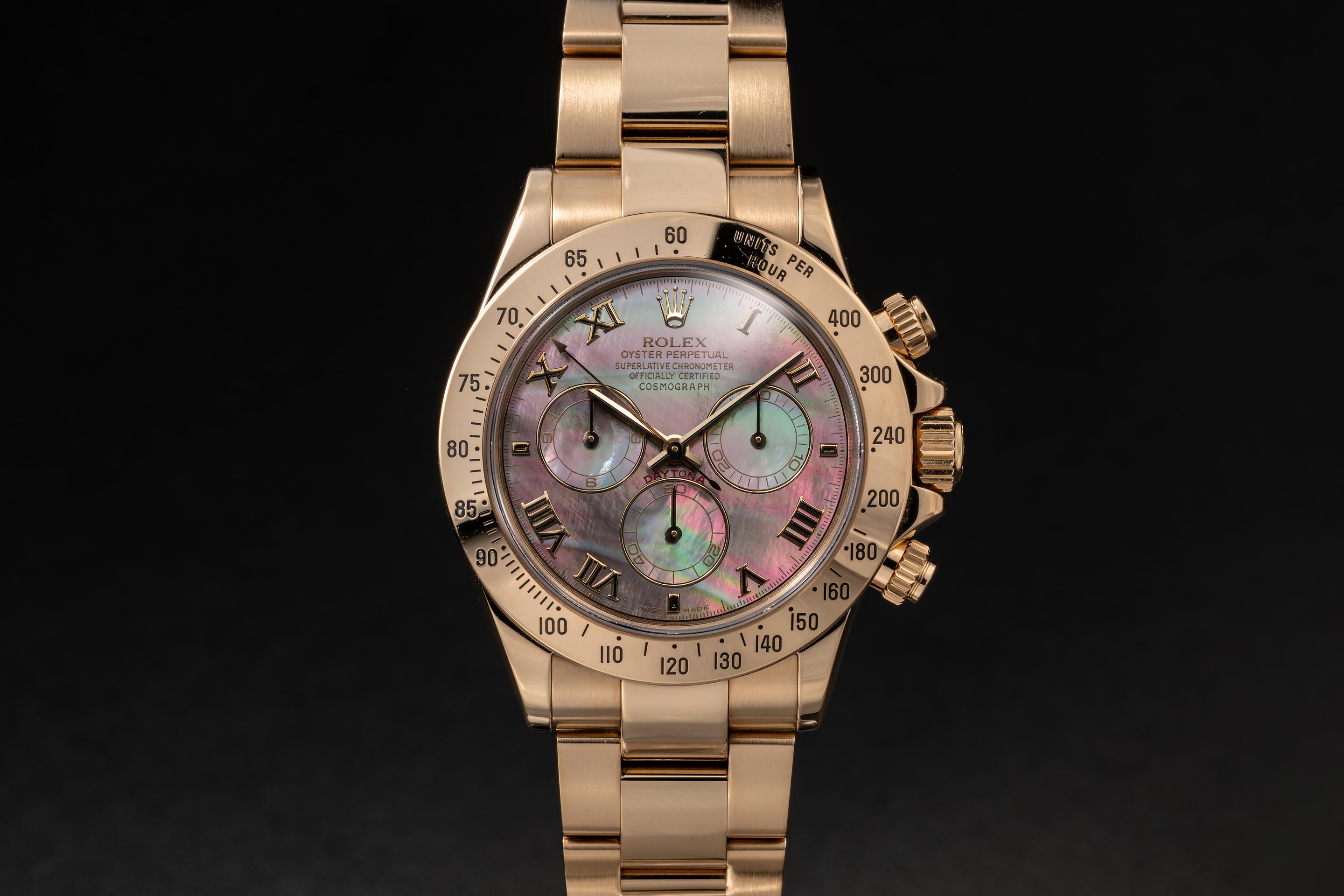2000 Rolex 18K YG Daytona 116528NR Tahitian MOP Dial | Tropical Watch