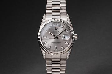 2000 Rolex 18k WG & Diamond Day-Date 118339 Silver Diamond Dial