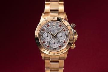 1991 Rolex 18K YG Daytona 16528 Diamond & Ruby Pave Dial with Box & Papers 