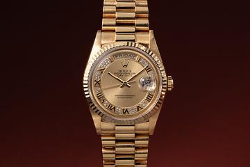 1995 Rolex 18K YG Day-Date 18238 Champagne Roman Diamond Dial with Papers 