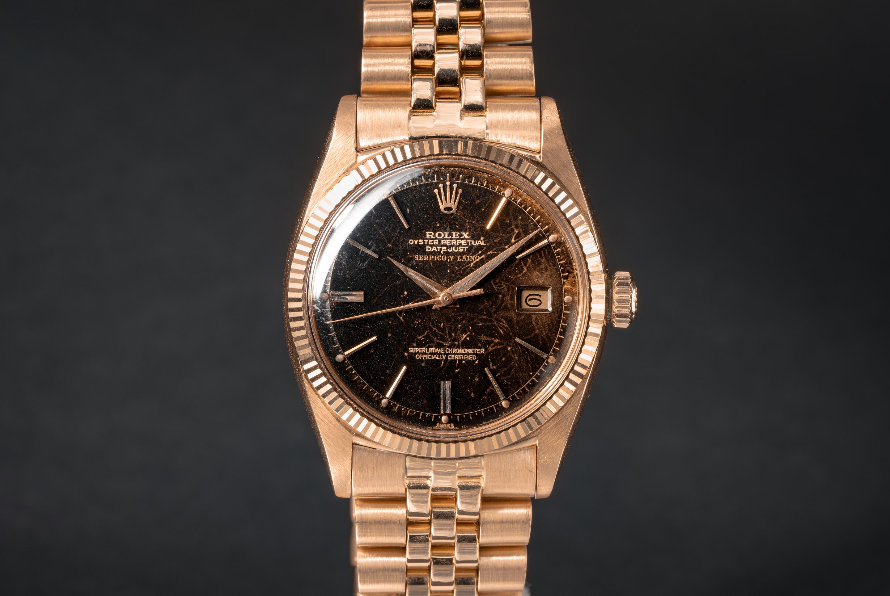 1957 Rolex 18K RG DateJust 6605 with Tropical Serpico Y Laino Dial