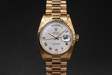 1983 Rolex 18K YG Day-Date 18038 Matte White Roman Dial
