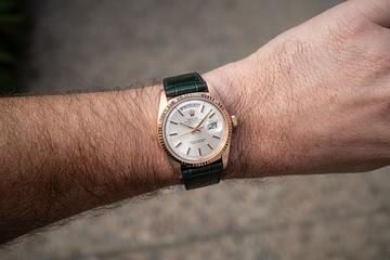 1975 Rolex 18K Rose Gold Day-Date 1803 Silver Dial with Box and Papers