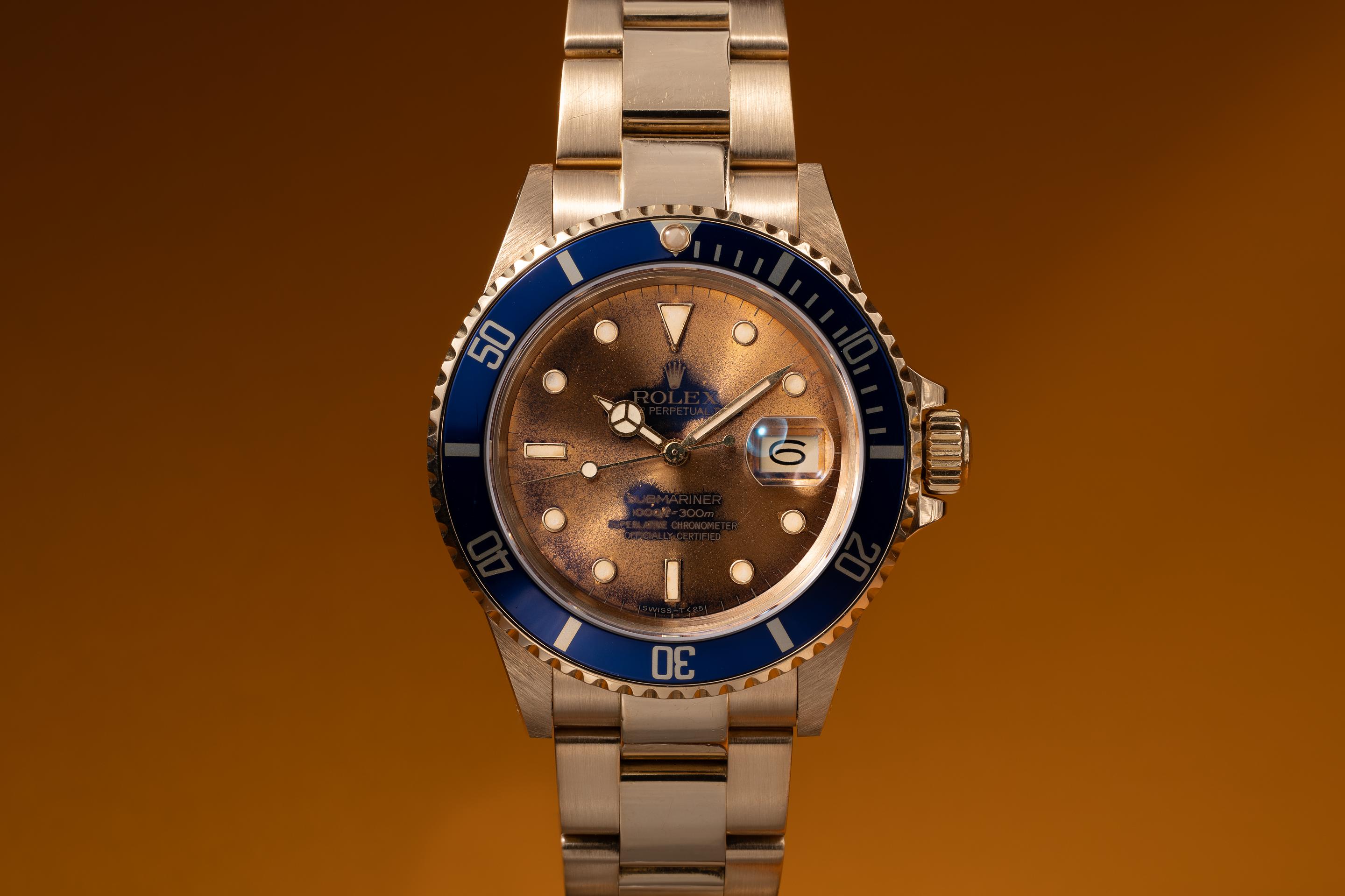 1986 Rolex 18K YG Submariner 16808 Tropical Blue Dial | Tropical Watch