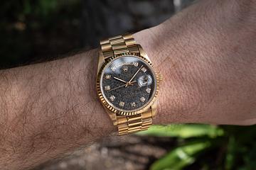 1994 Rolex 18K YG Day-Date 18238 Fossil Diamond Dial 