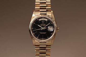 1988 Rolex 18K YG Day-Date 18238 Black Dial