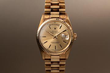 1986 Rolex 18K YG Day-Date 18038 Champagne Dial with Hang Tag