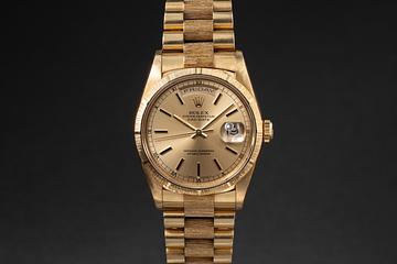 1991 Rolex 18K YG Bark Day-Date 18248 Champagne Dial with Papers